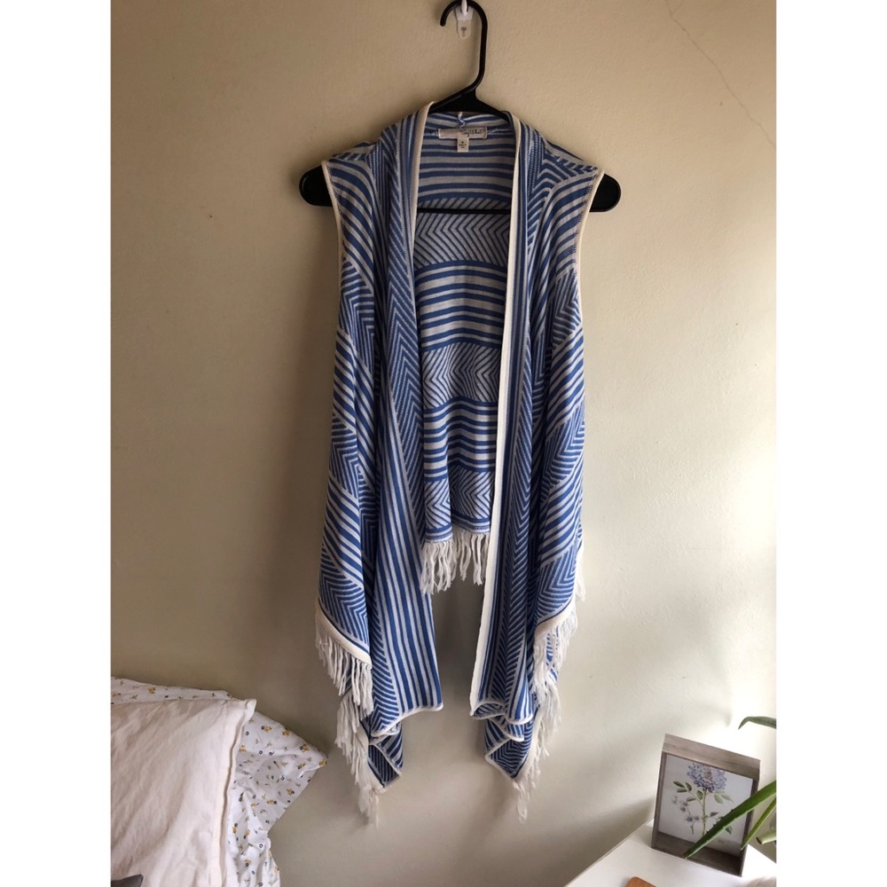 Long blue stripped sleeveless sweater
